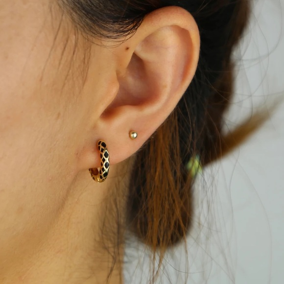 Willa Gold & Black Enamel Huggie Hoop Earrings - Picture 6 of 7